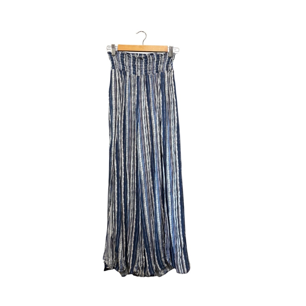Rewash Wide Leg Pants Womens Large Blue Striped Smocked Waist Slit Excellent